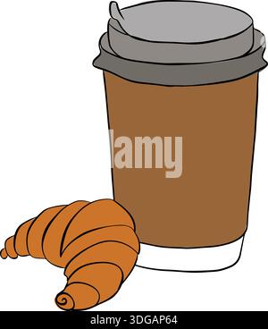 American croissant with coffee. Price tag or poster design. Set of vector illustrations. Typography. painting composition hand drawn illustration. Vec Stock Vector