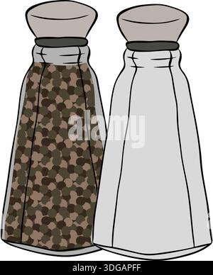 jar for salt or pepper. salt shaker and pepper shaker doodle hand drawn icon. jar for salt or pepper line clipart symbol. composition hand drawn illus Stock Vector