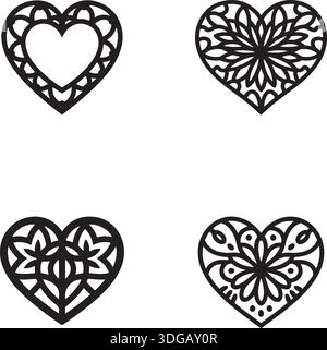 Floral heart Silhouette vector ornament decorative love design illustration arts Stock Vector