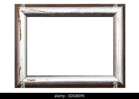 Silver painted aged rectangular picture frame isolated on a white background Stock Photo