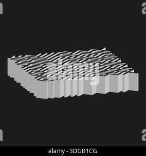 Isometric block Vector. Wavy surface texture. 3D geometry shape. Grey technical element. EPS 10. Stock Vector