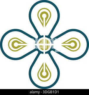 simple circle logo vector illustration with white and yellow flower shading Stock Vector