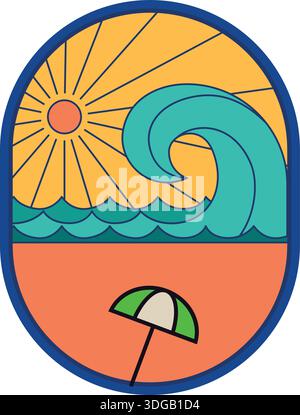 sunset and sea wave sticker moder logo design pro vector logo Stock Vector