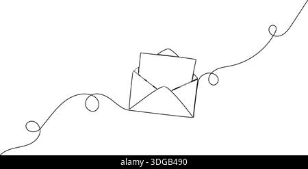 continuous line drawing of letter in open envelope, line art vector illustration Stock Vector