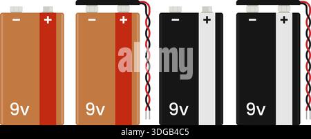 9V battery set with connectors isolated on transparent background Stock Vector