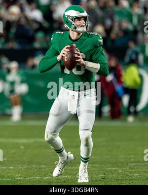 Hilton Riverside Conference Philadelphia Eagles quarterback Tanner McKee speaks during a news ...