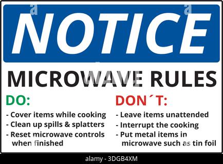Notice microwave user rules sign isolated on a white background Stock Vector