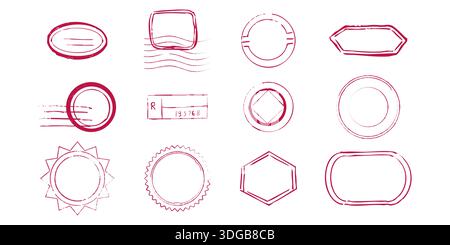 Red stamp set top secret sign, confidential envelope, letter, rubber seal. Stamps with wavy lines, decorative edges. post office marks and envelope designs, vintage. Vector illustration Stock Vector