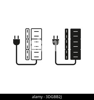 Vertical socket icon. Power strip plug. Electric cord Vector. Extension hub set. EPS 10. Stock Vector