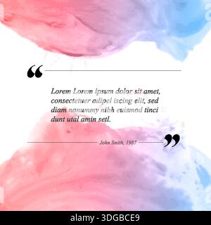 An elegant watercolor quote template features soft pink and blue watercolor splashes. This watercolor design includes quotation marks for a motivation Stock Vector