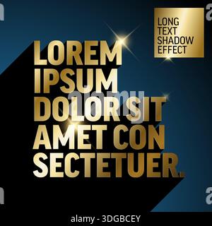 Premium gold text display featuring a dramatic long shadow effect on a dark background. This long shadow effect creates a luxury aesthetic for sophist Stock Vector