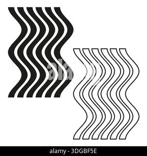 Wavy line icons. Distorted shape set. Optical art vector. Abstract curve symbol. EPS 10. Stock Vector