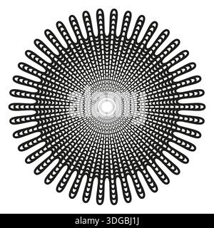 Halftone sun burst. Dotted ray circle. Spot explosion Vector. Radial beam star. EPS 10. Stock Vector