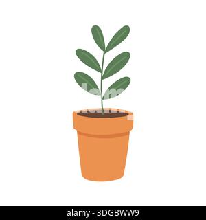 Tall houseplant illustration in a clay pot, styled for interior decor content, minimalist living ideas, and natural home styling articles Stock Vector