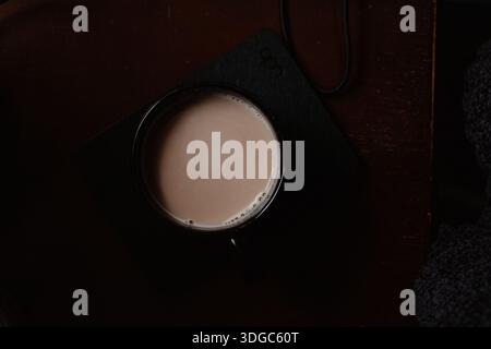 Overhead View of Hot Chocolate in a Mug Stock Photo