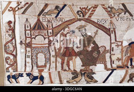 This scene from the Bayeux Tapestry, known as Scene 55, depicts the ...