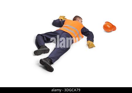 Industrial accident and man collapsed or unconscious at work Stock Photo