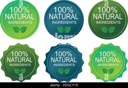 100 Percent Natural Ingredients Badges with Leaf Symbol Stock Vector