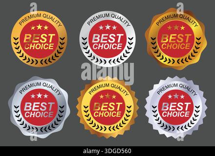 Best Choice Premium Quality Product Badges with Star Rating and Laurel Wreath Stock Vector