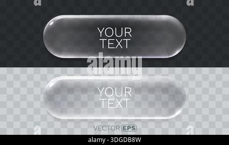 Modern glassmorphism UI button element. Transparent frame template for web design. Vector illustration. Stock Vector