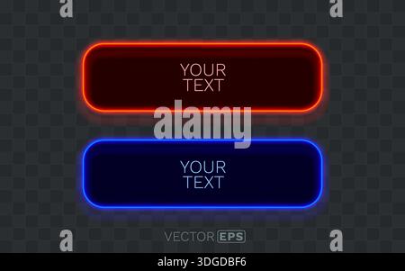 Vibrant neon red and blue frames with rounded corners, perfect for text or buttons. A modern design element. Vector illustration Stock Vector