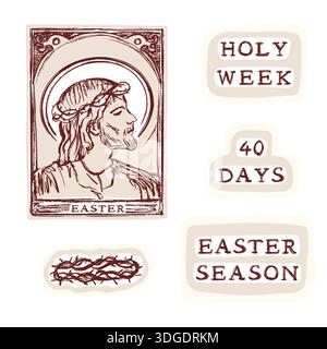 Jesus Christ crucifiction with holy spirit dove for good friday easter symbol clip art. Hand drawn isolated flat vector motif for christian church Stock Vector