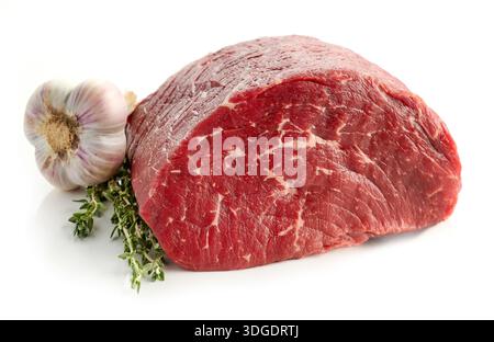 fresh raw beef meat with thyme isolated on white background Stock Photo