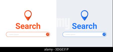 Website search bar browser world map. Research field find tab app search url concept. Stock Vector