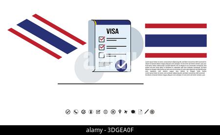 Thailand Visa Application Concept With Flags, Checklist, Circles And Modern Geometric Design Illustration. Stock Vector
