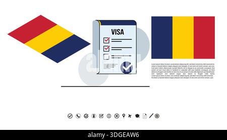 Chad Visa Application Concept With Flags, Checklist, Circles And Modern Geometric Design Illustration. Stock Vector