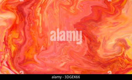 Abstract Orange Red Yellow Marble Swirl Pattern Liquid Paint Flowing Background Stock Photo