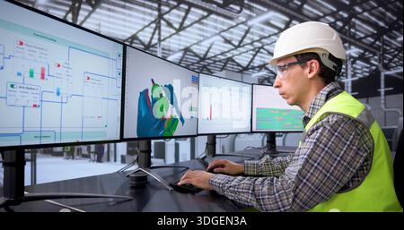 Innovative CAD Designer Developing Automotive Production Line With Robotics Technology. Stock Photo