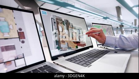 Innovative Architect Uses CAD Software To Design Virtual House Model. Stock Photo