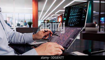 Hispanic Engineer Leads Meeting On AI Development At Computer Center Stock Photo