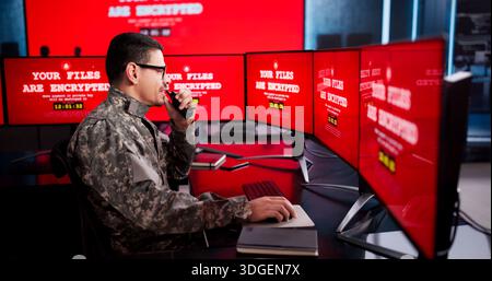 Cyber Security Officer Thwarts Ransomware Attack On Government Command Center. Stock Photo