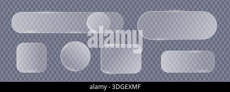 Modern glassmorphism style UI elements with transparent grey shapes. Abstract interface bubbles perfect for app design web templates presentations and Stock Vector