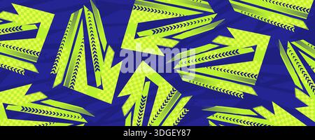 Modern Abstract Background with Green Sharp Shapes and Arrows on Blue Background. Geometric Sports Banner or Poster Design Stock Vector