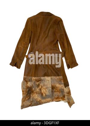 Women's sheepskin coat. Back side. Stock Photo
