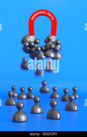 Concept of personal data theft - magnet sucking in figures - 3D rendering Stock Photo