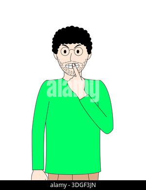 A man with glasses and a beard is looking at the camera with a puzzled expression. He is wearing a green shirt and he is deep in thought Stock Vector