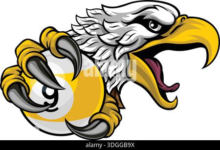 Eagle and 9 Ball Nine Ball Pool Cartoon Mascot Stock Vector