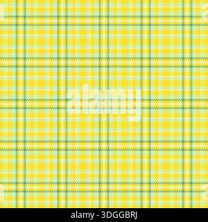 A sunny yellow and green pixelated plaid background, blending traditional tartan style with a digital mosaic feel. Versatile for spring fashion, web d Stock Vector