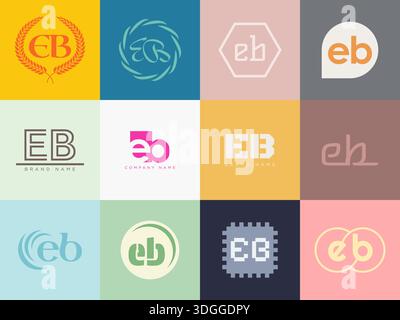 EB logo company template. Letter e and b logotype. Set different classic serif lettering and modern bold text with design elements. Initial font typog Stock Vector