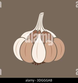 Arranged garlic heads with papery skins rendered in warm beige and brown. Stock Vector