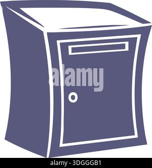 Boxy freestanding mail or parcel drop box drawn in indigo with a front slot and panel details. Stock Vector