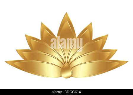 Golden Lotus flower icon. Luxury Logo Symbol in art deco style for eco, beauty, zen, spa, yoga, massage, medical companies. Gold blooming sacred sign Stock Vector
