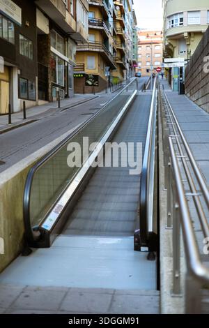 Outdoor escalators on the steep Calle Francisco de Quevedo in Santander, Spain. A concept of modern urban infrastructure, accessibility, and public tr Stock Photo