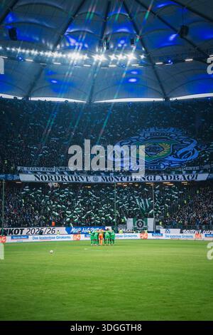 Team HSV Hamburg before the kick-off whistle with the supporters ...