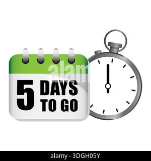 Countdown stopwatch calendar. Five 5 days. Time management vector. White background Stock Vector