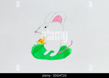 Charming mouse enjoying a slice of pizza on the grass Stock Photo